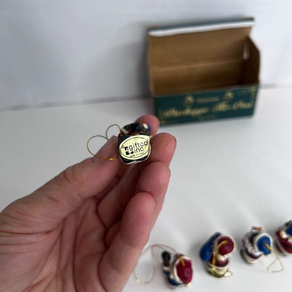 Set of 8 NEW Miniature 1” Christmas Ornaments Package Tie - Ons Black Santa - Picture 3 of 13